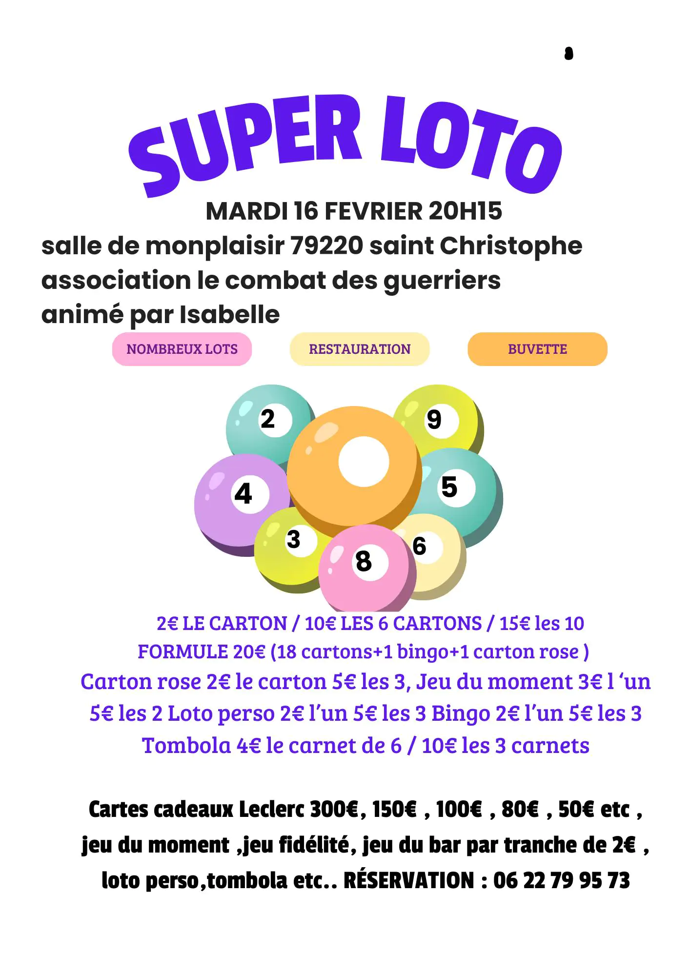 Loto au profit de l'association le combat des guerriers