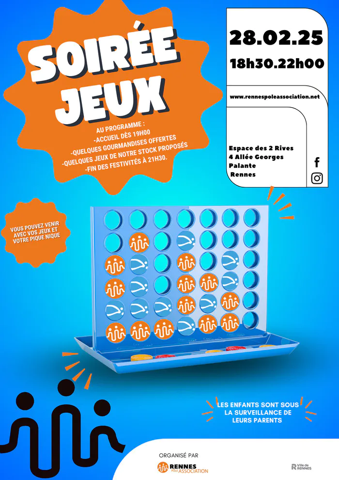 Soirée Jeux 28 Février - Rennes pôle association Espace des 2 Rives Rennes