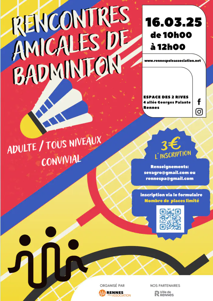 TOURNOI AMICAL DE BADMINTON - Rennes Pôle Association Espace des 2 Rives Rennes