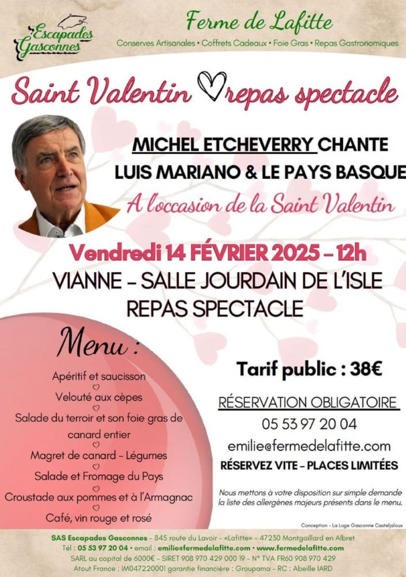 Repas spectacle de la Saint Valentin à la Ferme de Lafitte