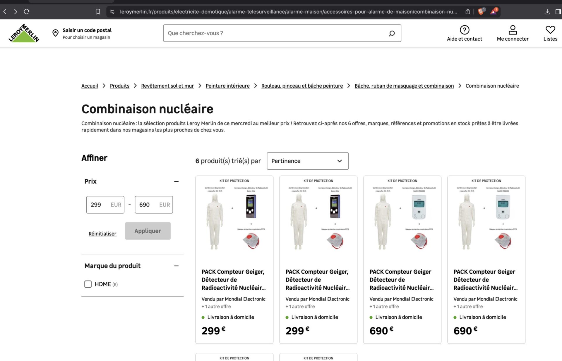 combinaison anti-radiation leroy merllin