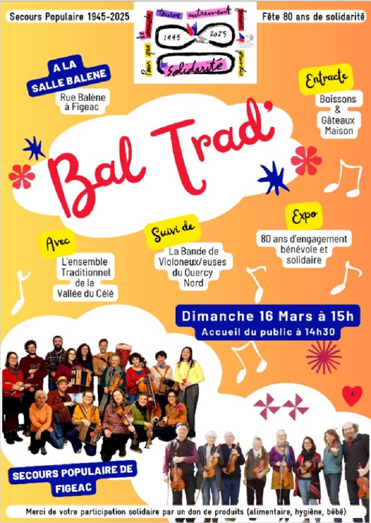 Bal Trad solidaire à Figeac Le Secours Populaire fête ses 80 ans en musique !