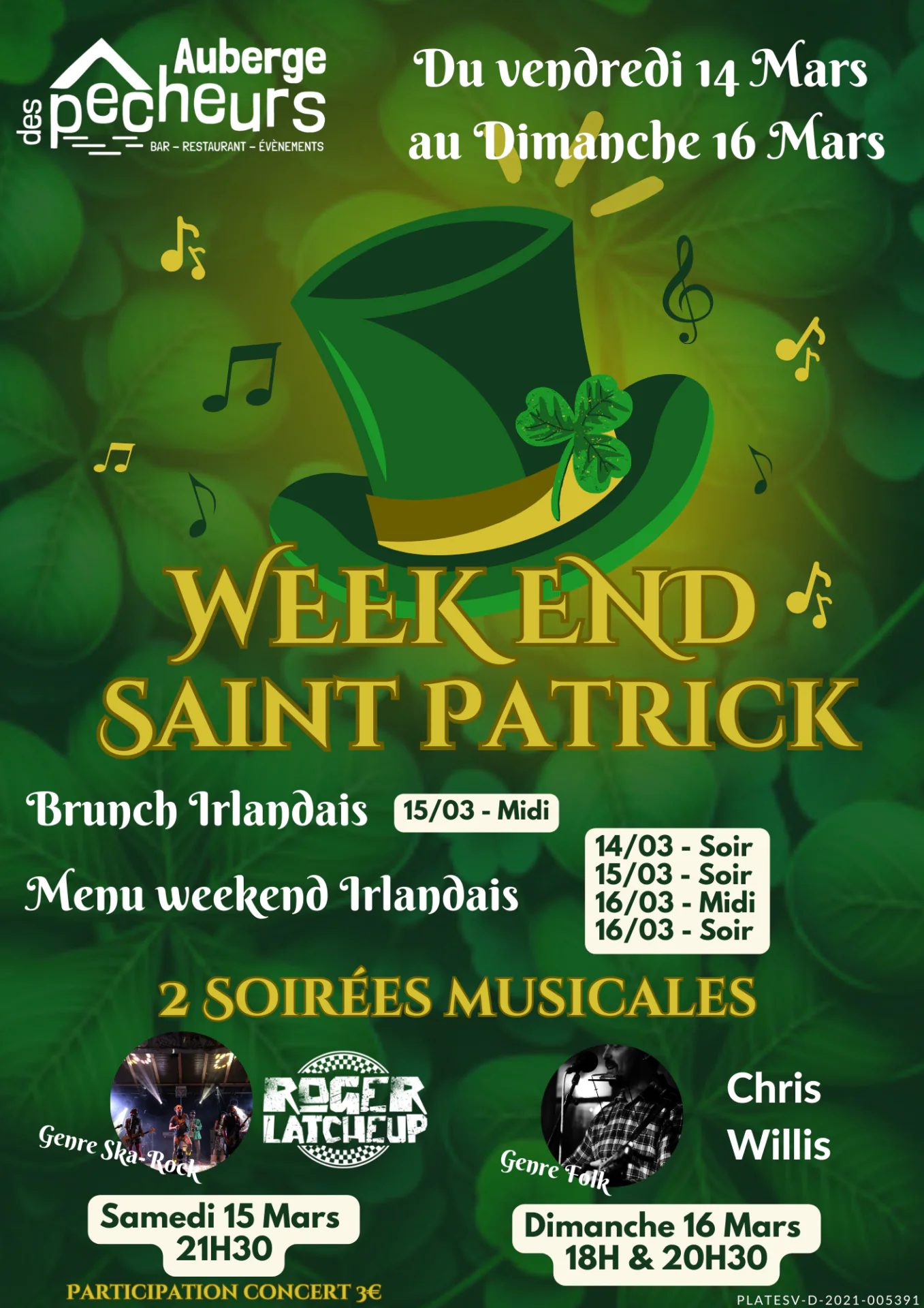 Week-end Saint Patrick à l'Auberge des Pêcheurs