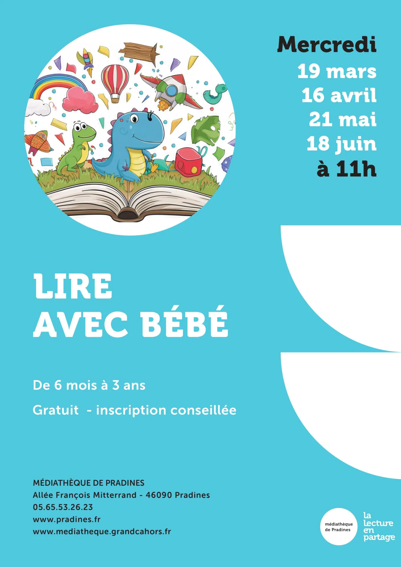 Lire avec bébé à la médiathèque de Pradines