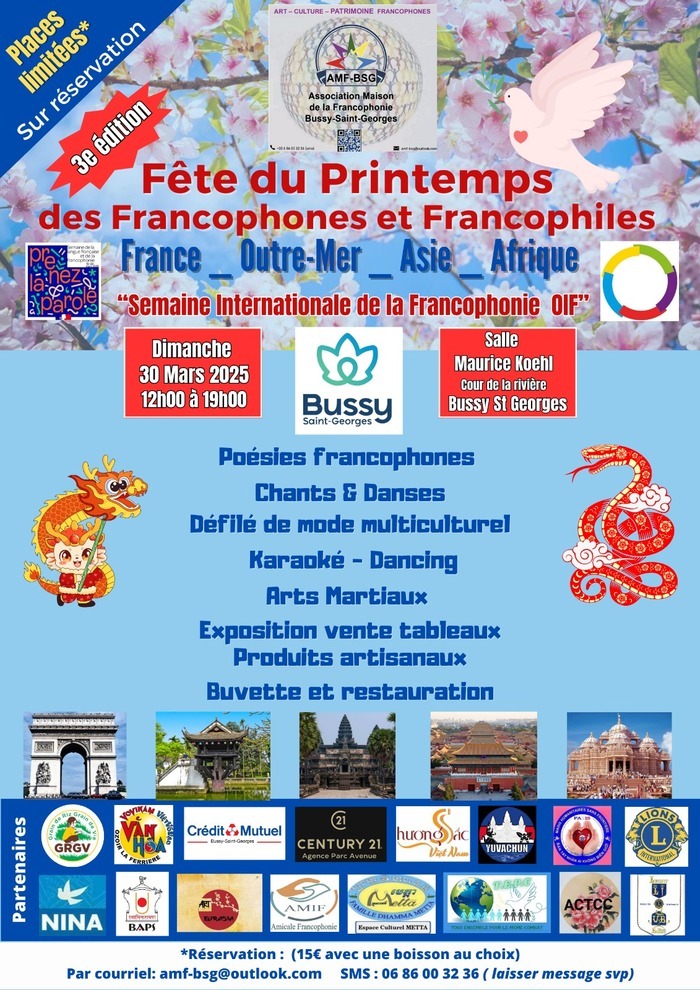 Fête du Printemps des Francophones et Francophiles (3e Edition 2025 ) - Dimanche 30 Mars 2025 - De 12h à 19h - 77600 Bussy-St-Georges - France Salle Maurice Koehl Bussy-Saint-Georges