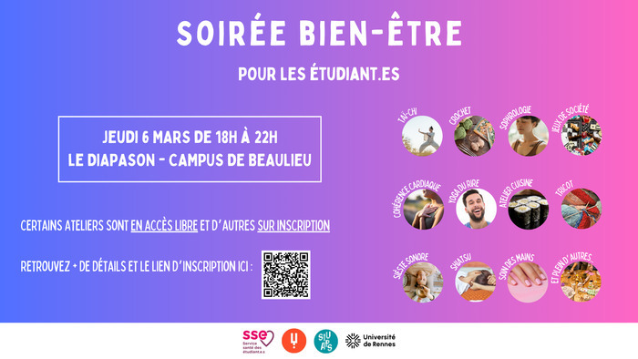 Soirée bien-être pour les étudiant.es Le Diapason Rennes