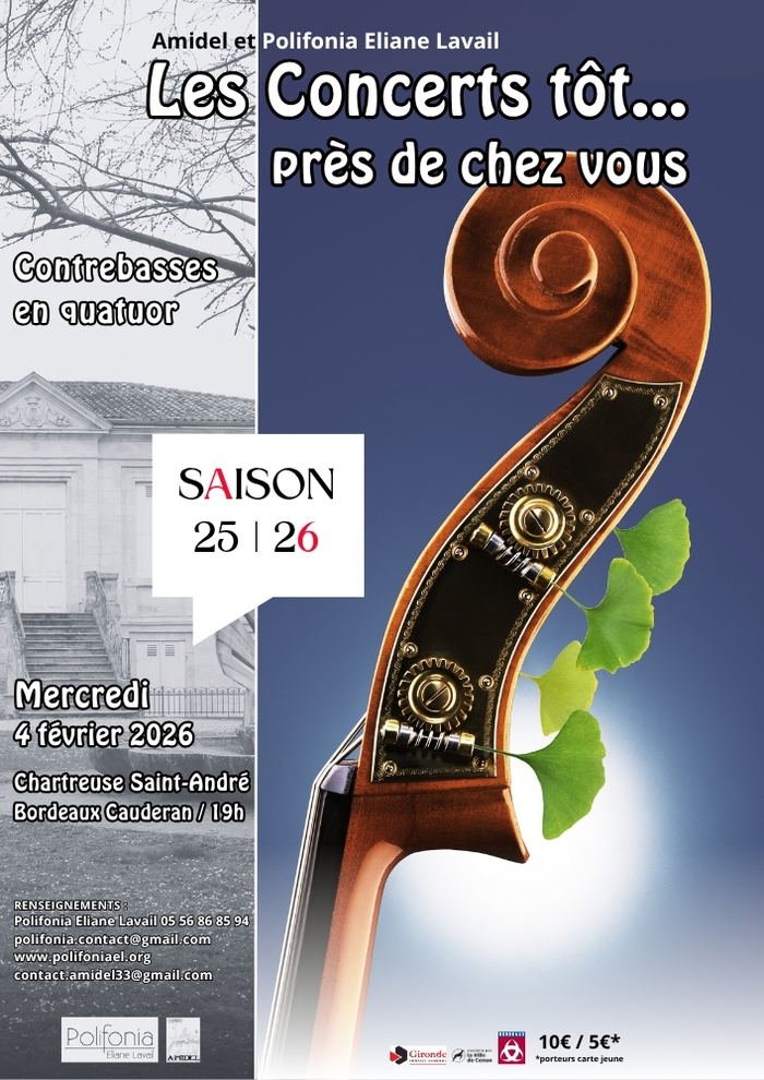 Concert tôt... Contrebasses en quatuor Chartreuse Saint-André Bordeaux