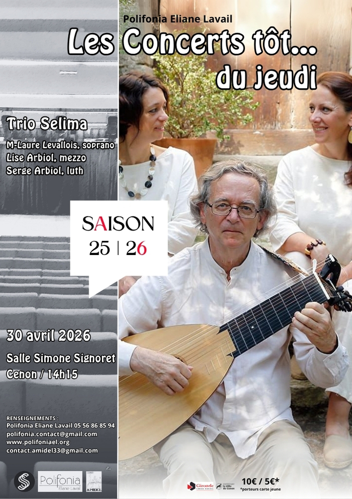 Concert tôt... Trio Selima Salle Simone Signoret Cenon