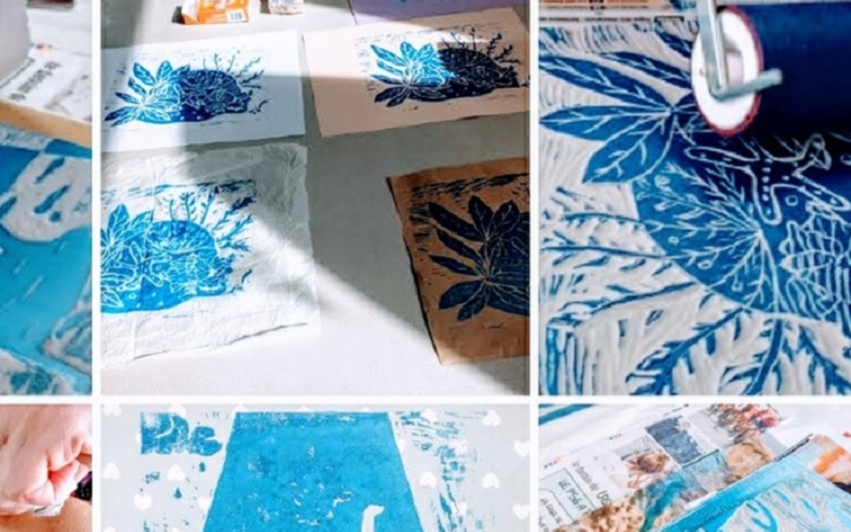 Atelier de linogravure Les ateliers du Point bleu - Caroline Gaume PARIS