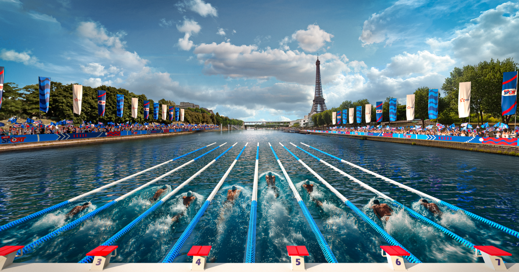 Image d'un meeting de natation dans la Seine.