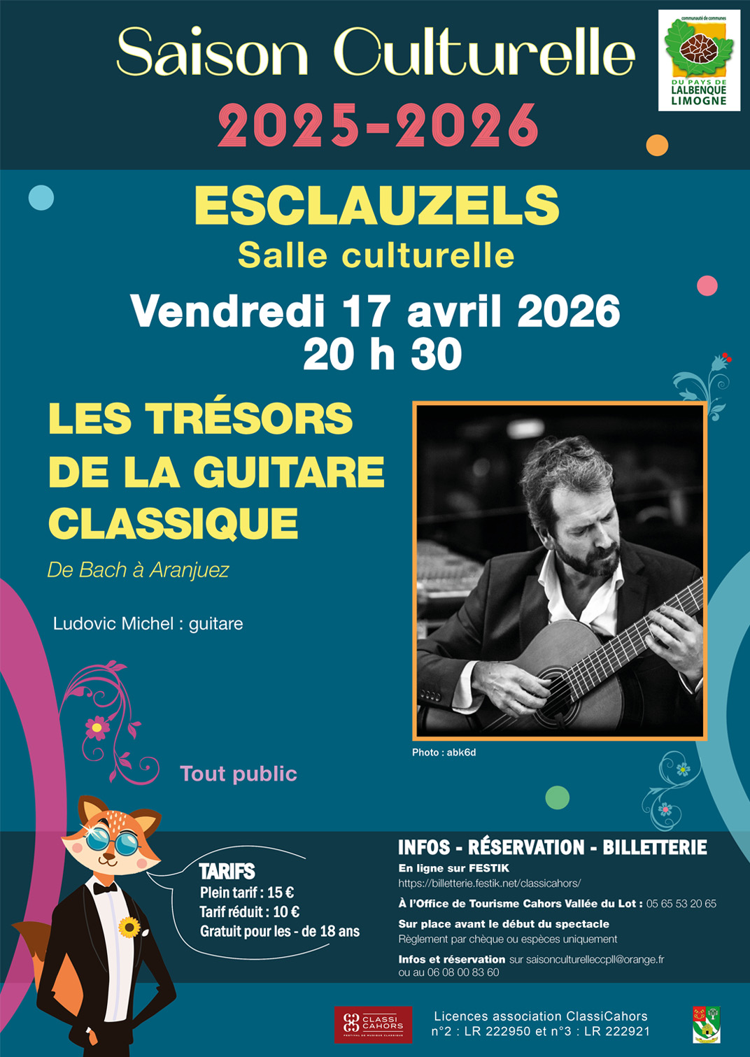 Saison culturelle Lalbenque-Limogne Concert Les Trésors de la guitare classique