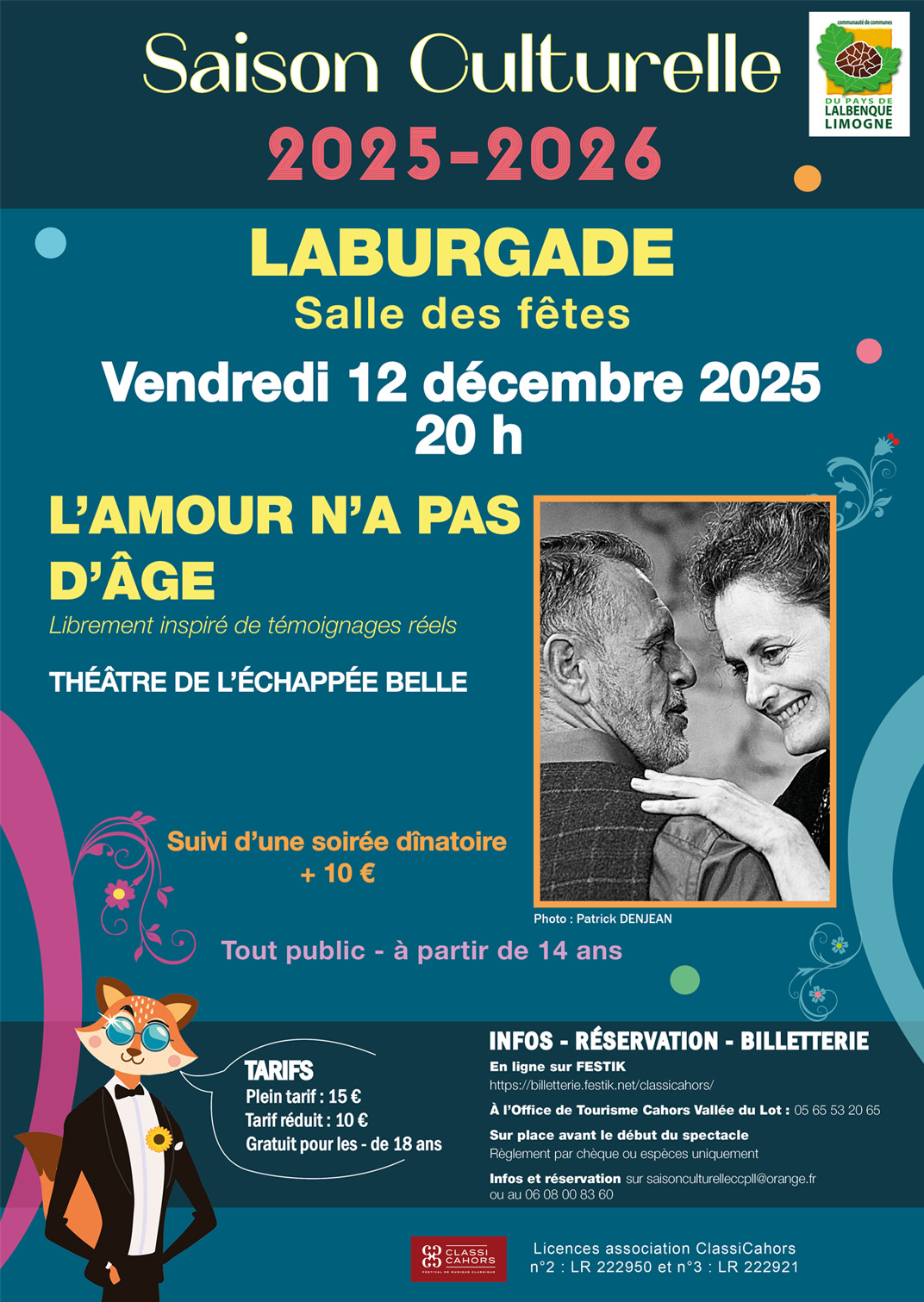 Saison culturelle Lalbenque-Limogne théâtre "L'amour n'a pas d'âge"