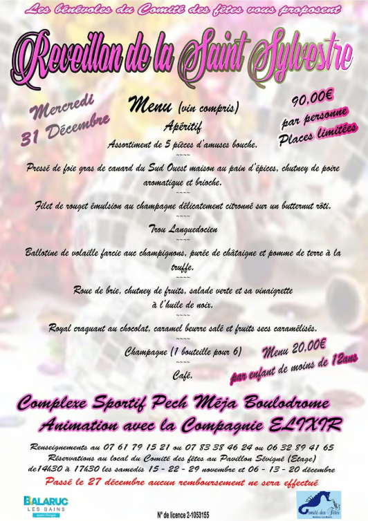 RÉVEILLON DE LA SAINT-SYLVESTRE À BALARUC-LES-BAINS