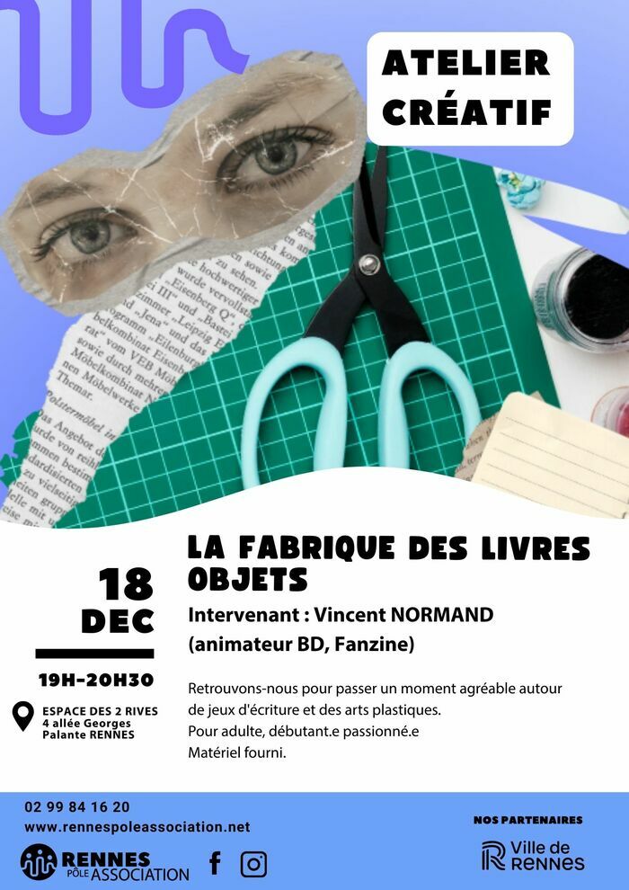 Atelier créatif adulte - La Fabrique des livres objets Espace des 2 Rives Rennes