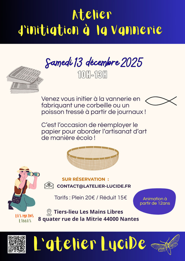 Atelier d'initiation à la vannerie en réemploi Tiers-lieu Les Mains libres Nantes