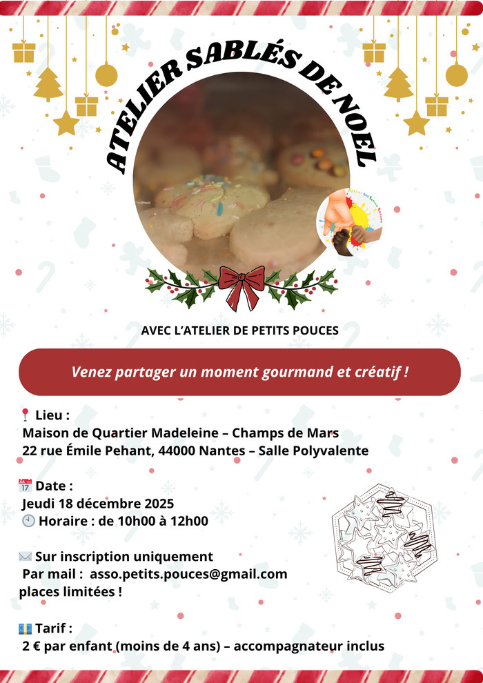 ???? ATELIER SABLÉS DE NOËL – POUR LES TOUT-PETITS ! ???? Grand Atelier - Maison de Quartier Madeleine Champs-de-Mars