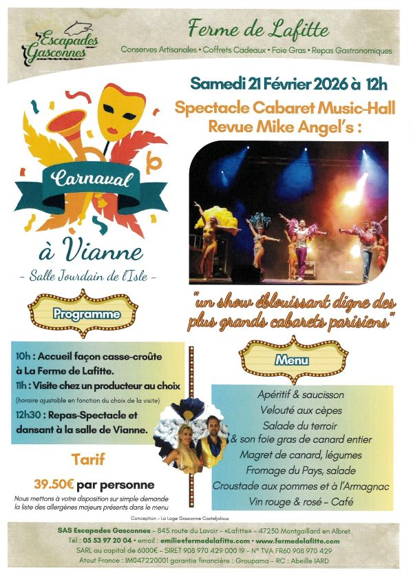 Carnaval Spectacle Cabaret et repas.