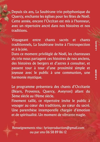 Concert de Noël à Saint-Julien d'Empare Trio La Soubirane