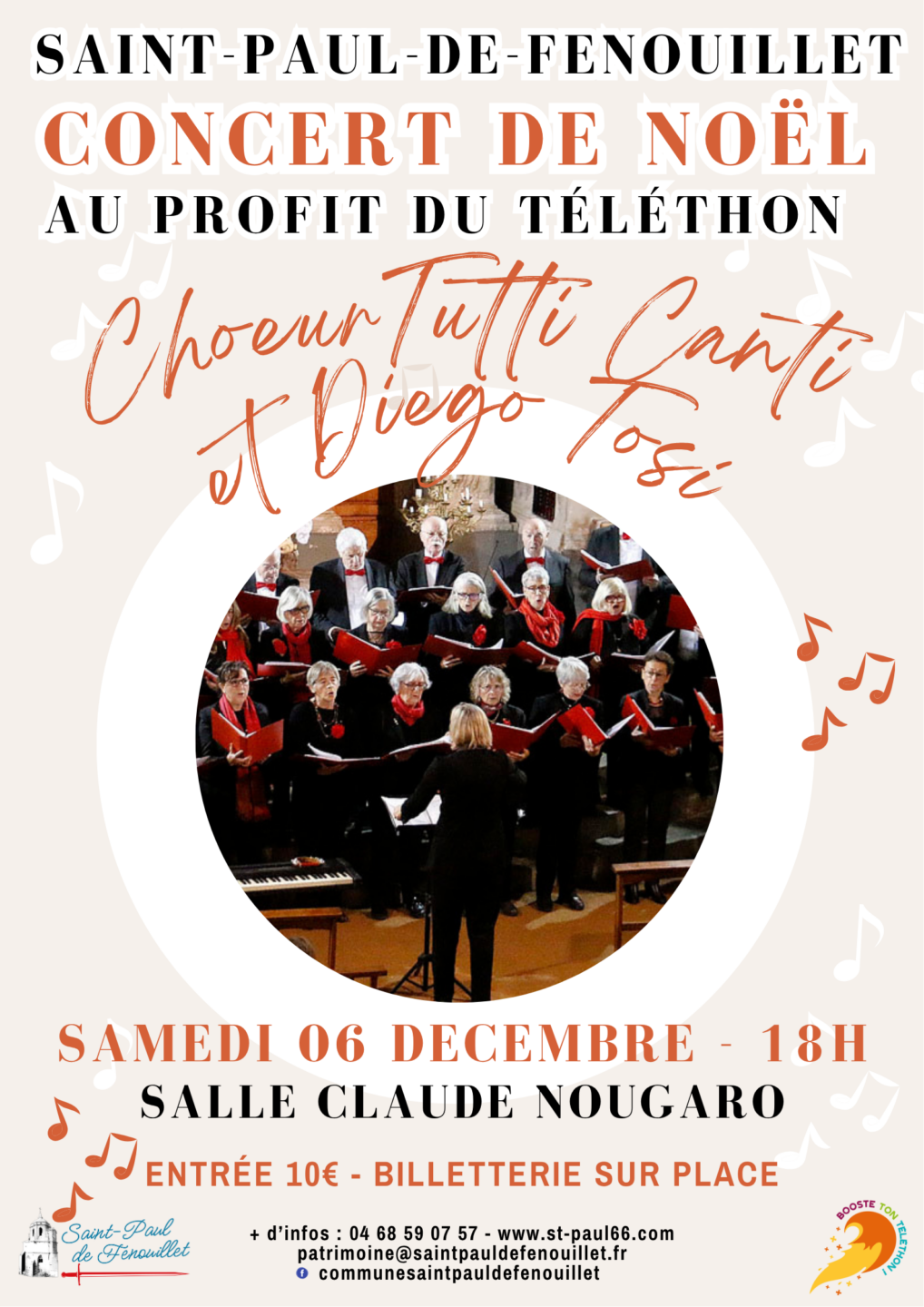 CONCERT DE NOËL CHOEUR TUTTI CANTI AVEC LA PARTICIPATION DE DIEGO TOSI AU PROFIT DU TELETHON