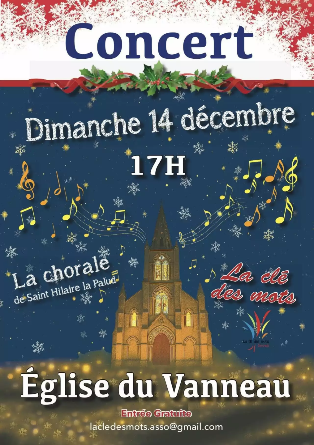Concert de Noël Chorale La Clé des Mots au Vanneau-Irleau