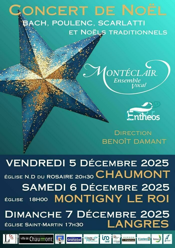 Concert de Noël de l'Ensemble Vocal Montéclair Eglise Saint Martin Langres