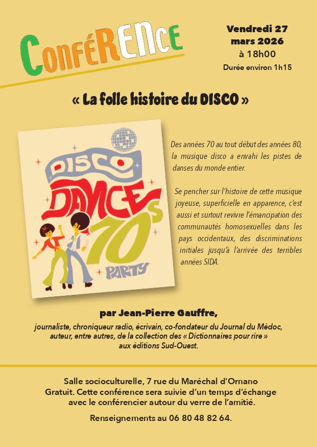 Conférence La folle histoire du Disco par Jean-Pierre Gauffre