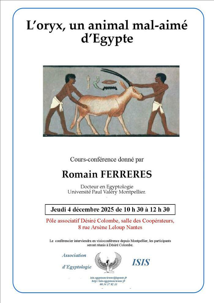 Cours-conférence sur l'Egypte ancienne Pôle associatif Désiré Colombe / Salon Mauduit