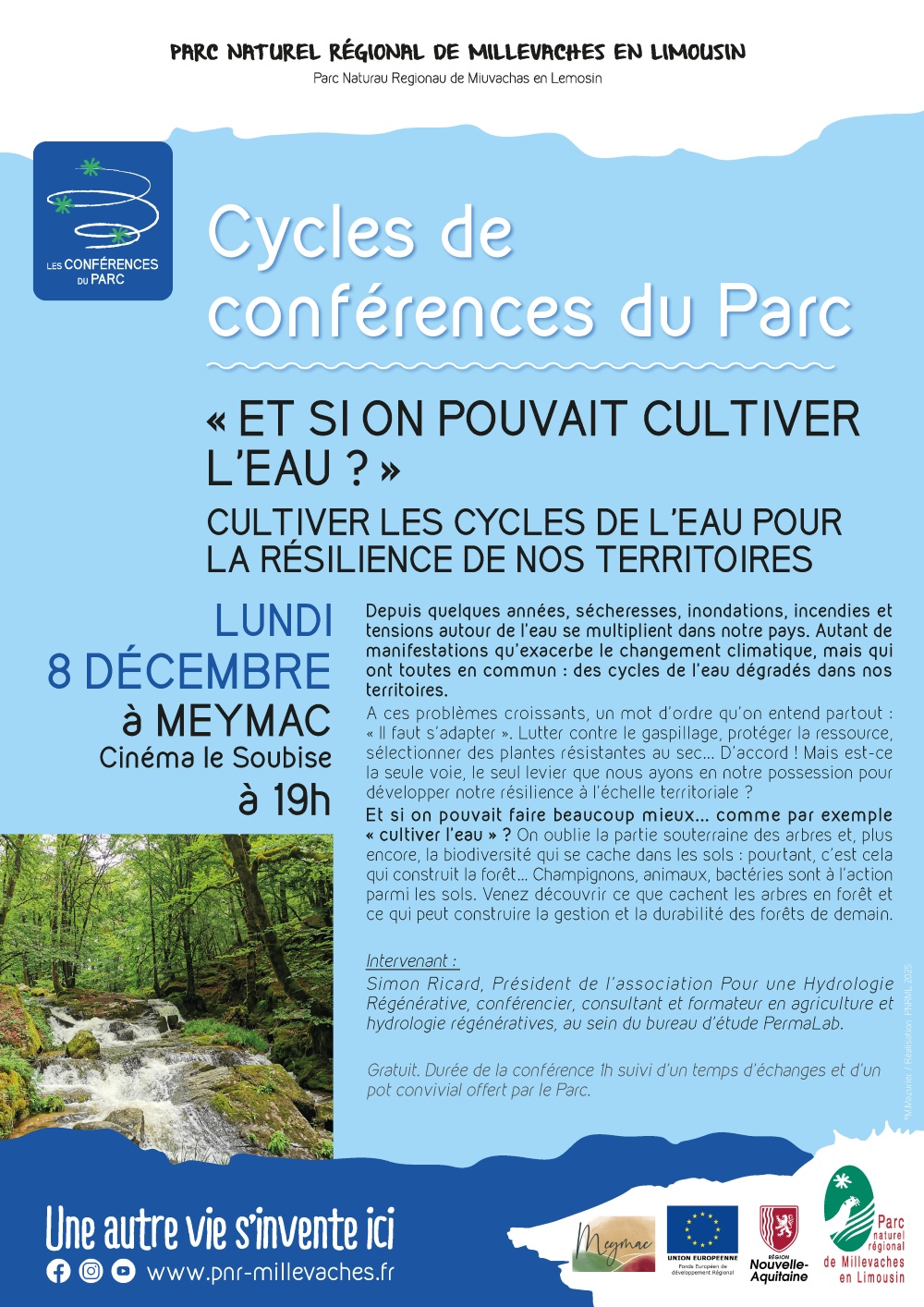 Cycles de conférences du Parc | Et si on pouvait cultiver l’eau ? par Simon Ricard 13 Boulevard du Pré Soubise Meymac 2025-12-08 Cycles de conférences du Parc | Et si on pouvait cultiver l'eau ? par Simon Ricard