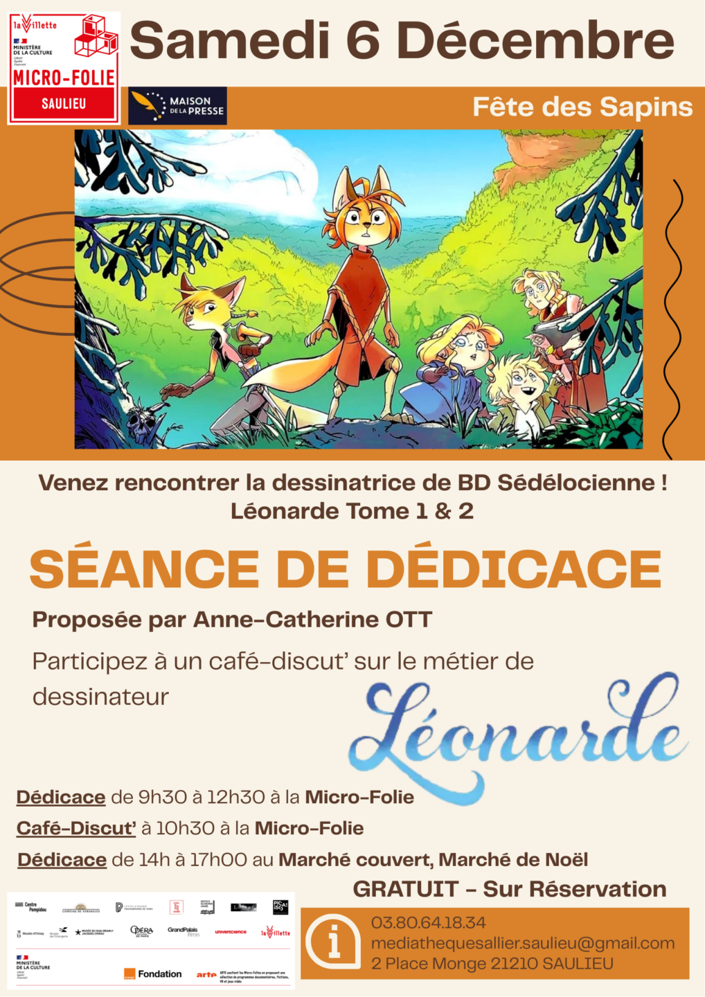 Dédicace et café-discut' Anne-Catherine OTT dessinatrice BD Léonarde à la Micro-Folie de Saulieu Samedi 6 décembre Fête des Sapins