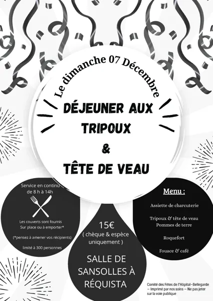 Déjeuner repas tripous et tête de veau à l'Hôpital-Bellegarde