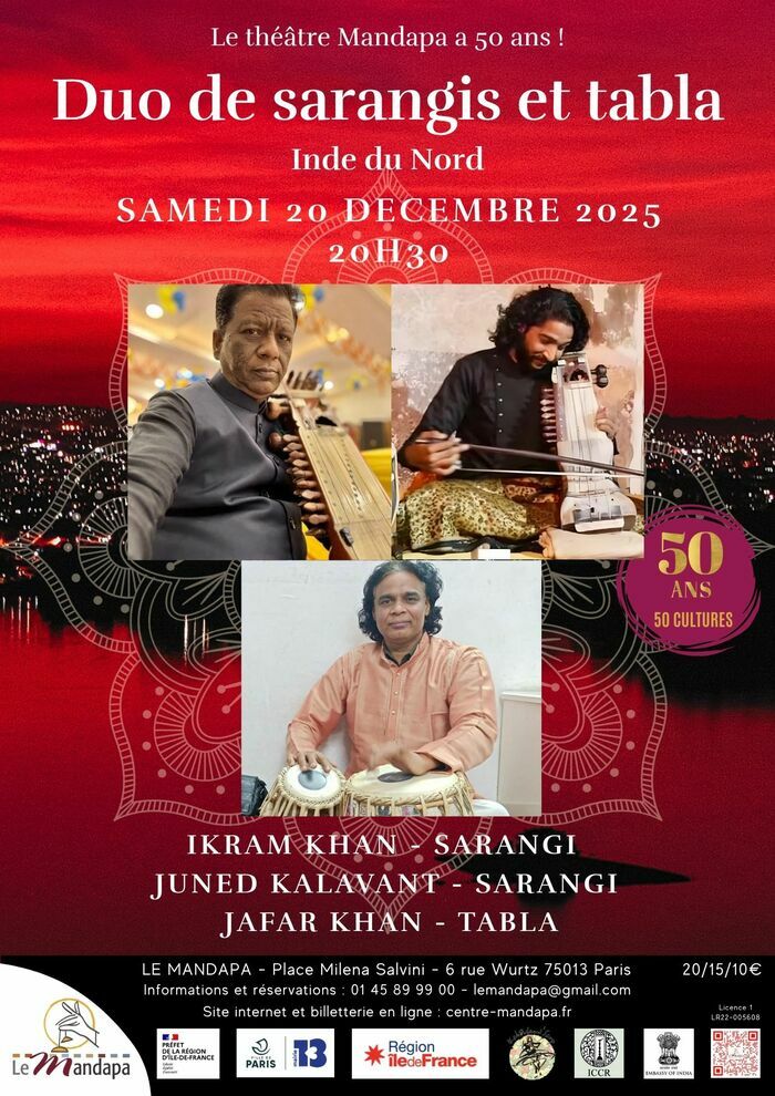 Duo de sarangis et tabla - Inde du Nord Théâtre Mandapa Paris