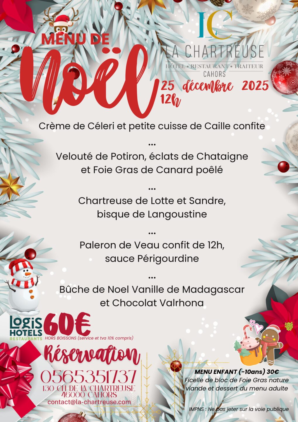 Menu de Noël à La Chartreuse