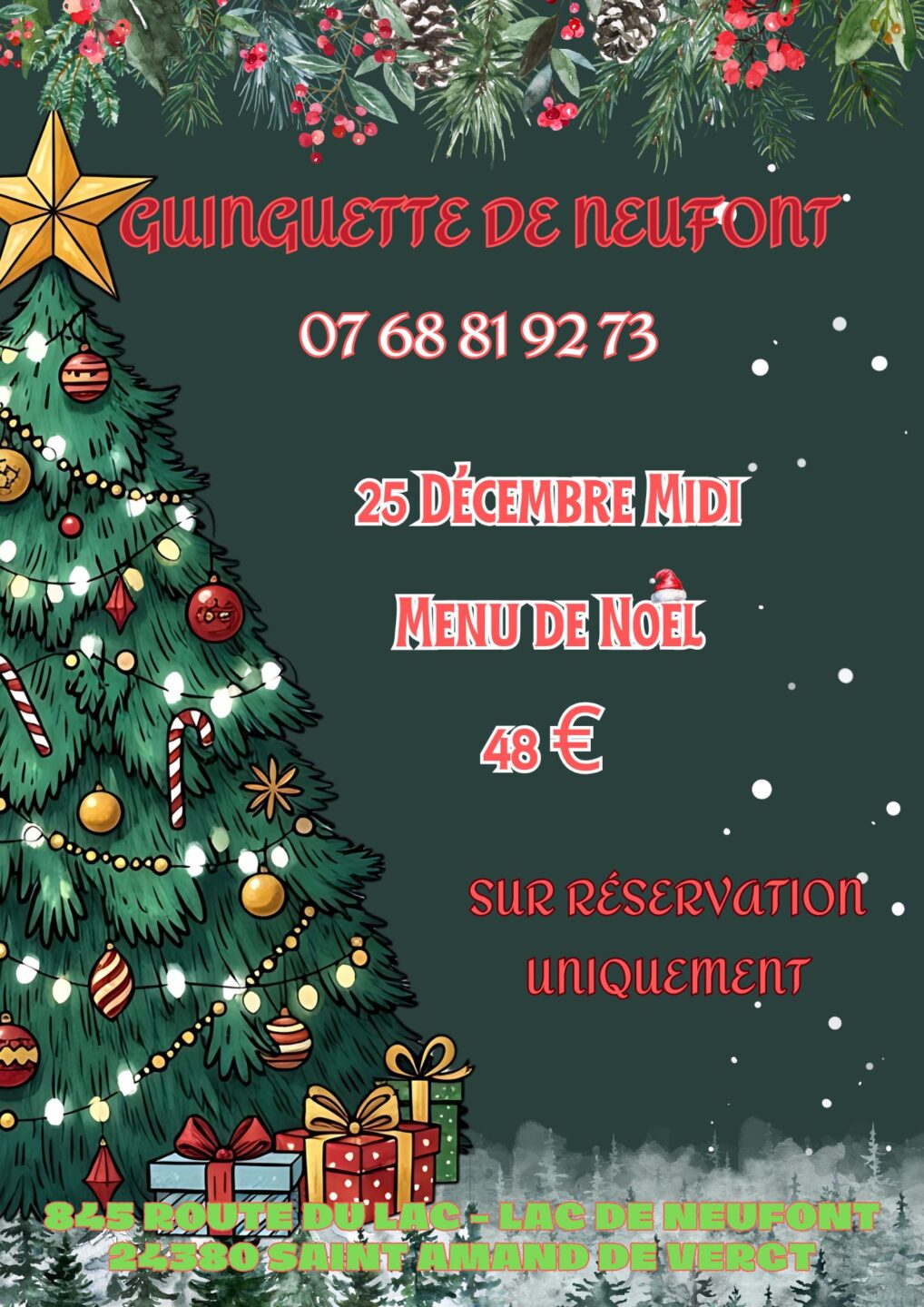 Menu de noël de la guinguette de Neufont