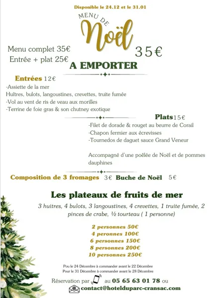 Menu de Noël de l'Hôtel du Parc à emporter