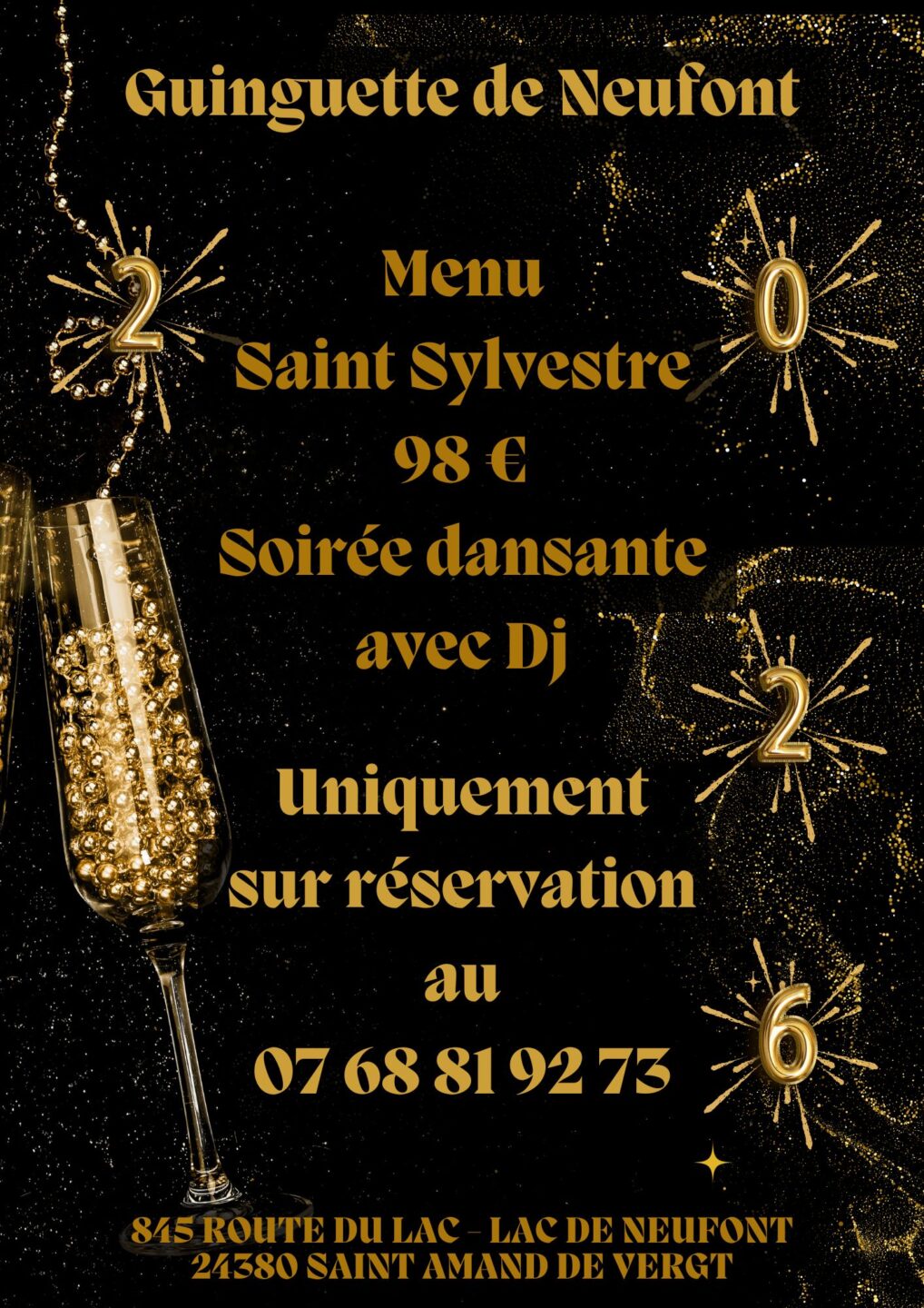 Menu de saint sylvestre de la guinguette de Neufont