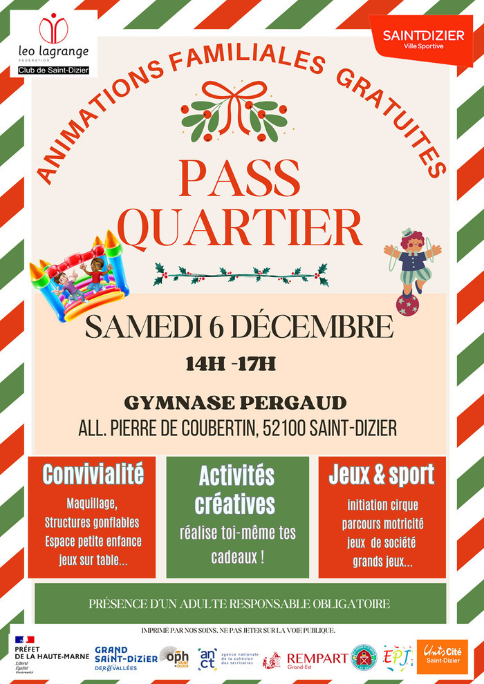 Pass Quartier – Animations familiales gratuites Gymnase Pergaud Saint-Dizier