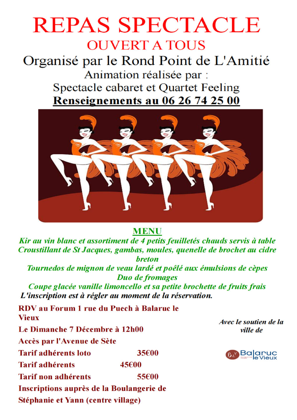 ROND POINT DE L’AMITIÉ REPAS SPECTACLE Balaruc-le-Vieux 2025-12-07 ROND POINT DE L'AMITIÉ REPAS SPECTACLE