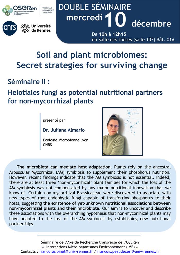 Soil and plant microbiomes: Secret strategies for surviving change Salle des thèses - Campus de Beaulieu