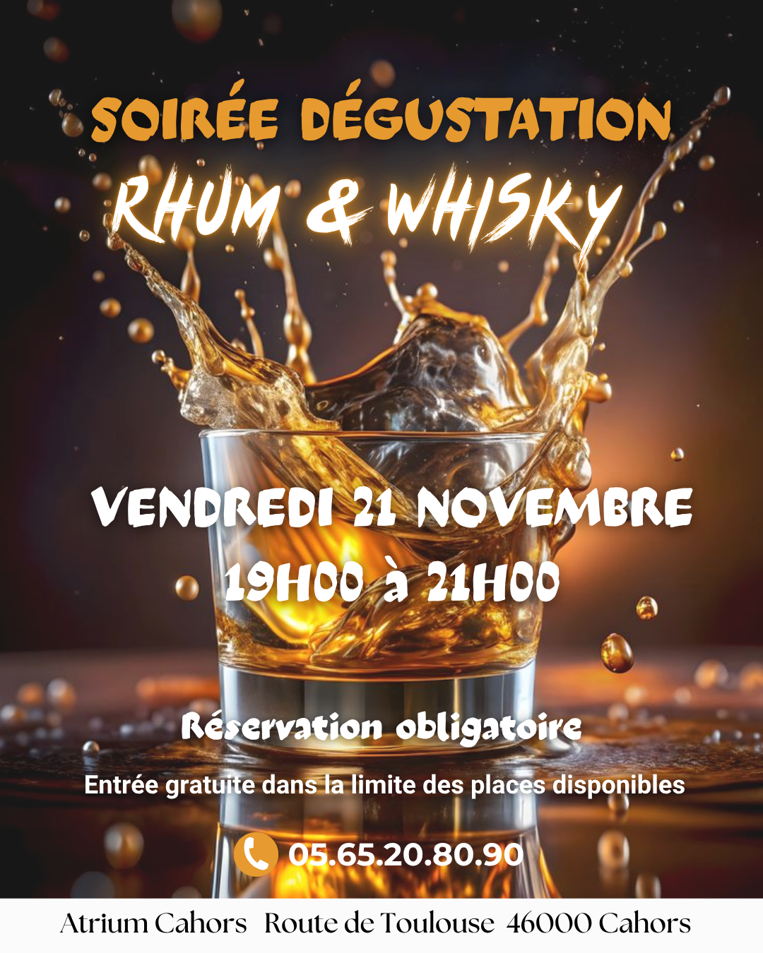 Soirée dégustation Rhum & Whisky à l'Atrium
