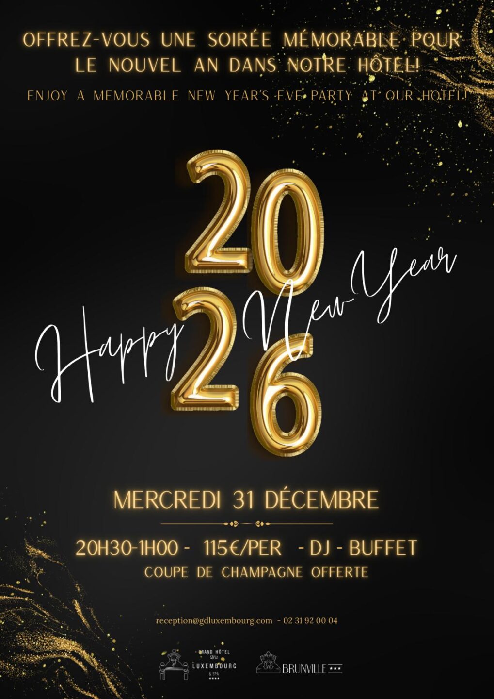 Soirée du nouvel an 2026 Grand Hôtel du Luxembourg & Spa Bayeux