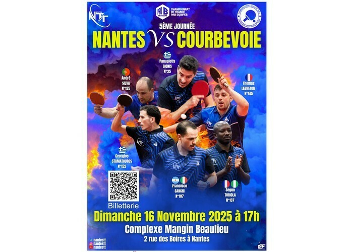 Tennis de table - Match Pro B : Nantes vs Courbevoie Complexe Sportif Mangin Beaulieu