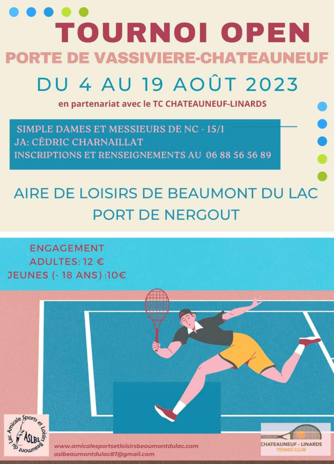 Tournoi open de tennis homologué FFT Si Pluie Terrain couvert de Chateauneuf Beaumont-du-Lac