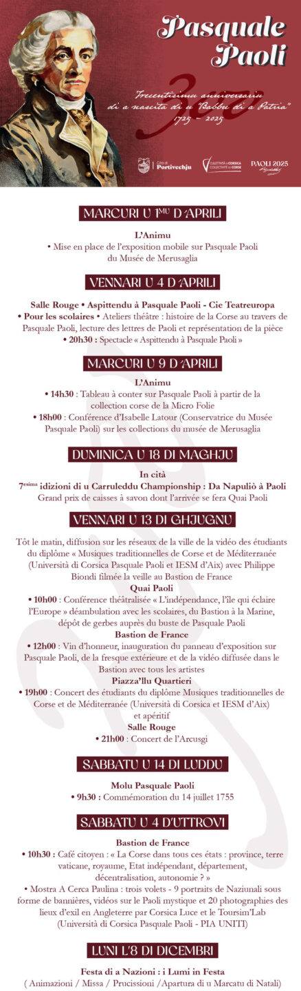 Trecentisimu anniversariu di a nascita di u “Babbu di a Patria” 1725 - 2025 Portivechju Porto-Vecchio