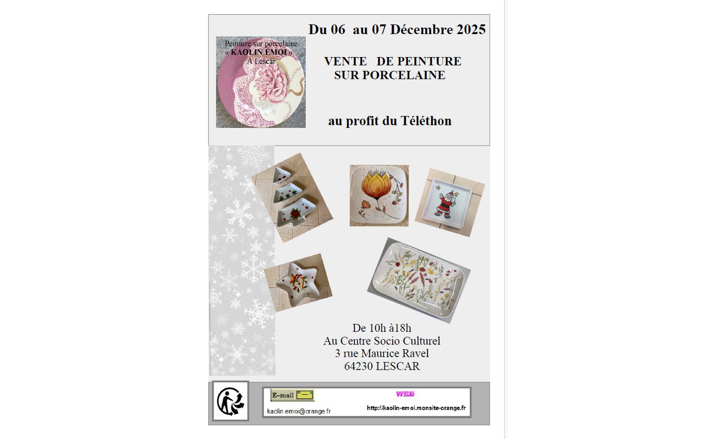 Vente de porcelaine au profit du Téléthon