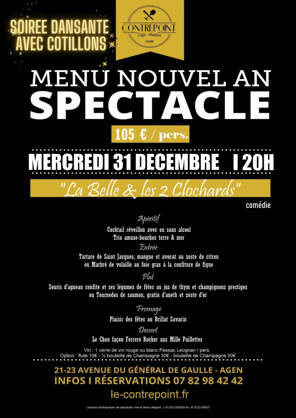 Votre réveillon du Nouvel An au Contrepoint Café-Théâtre !