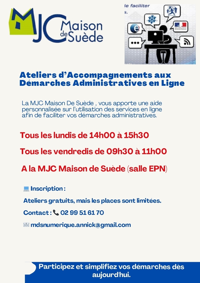 ️✨ Besoin d’aide pour vos démarches administratives en ligne ? ✨ ️ MJC maison de suède Rennes