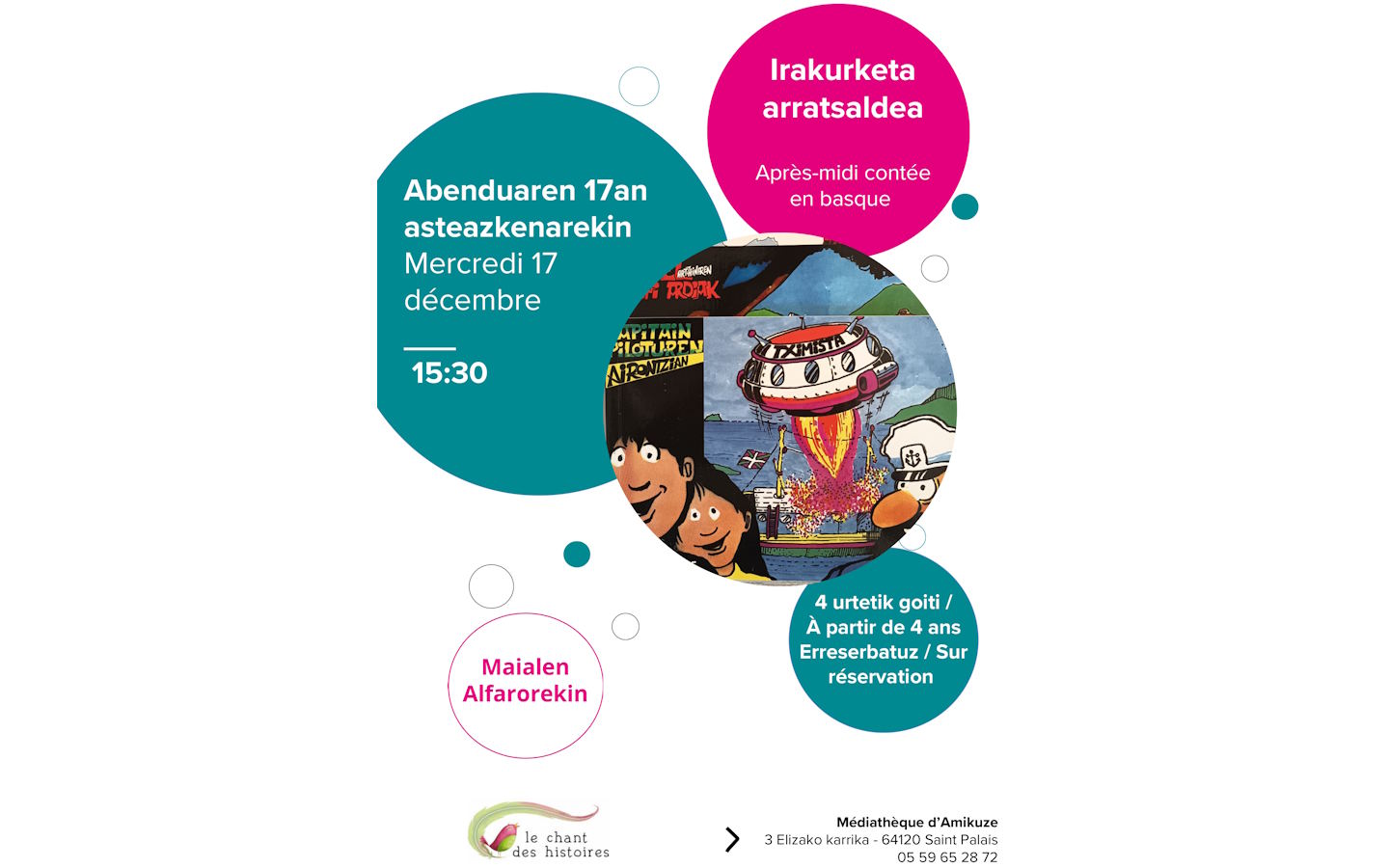 Après midi contée Irakurketa arratsaldea (en basque) 3 Elizako karrika Saint-Palais 2025-12-17 Après midi contée Irakurketa arratsaldea (en basque)