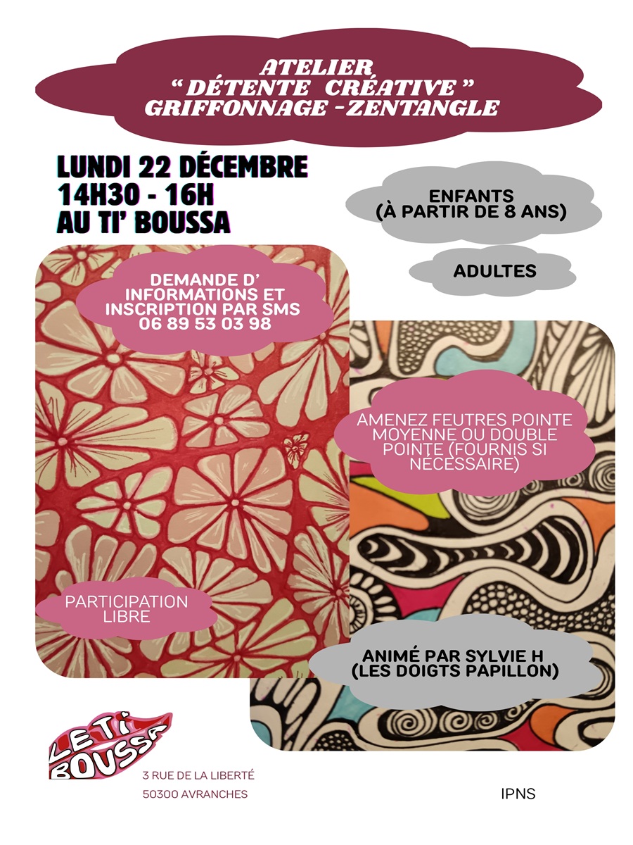 Atelier détente créative griffonnage et zentangle