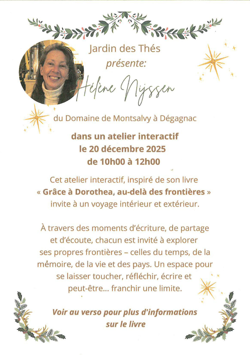 Atelier interactif avec Hélène Nijssen au Jardin des Thés