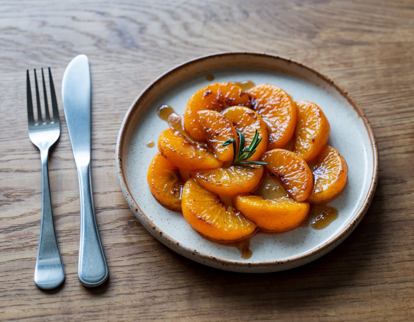 Clémentines rôties, sucre brun et romarin